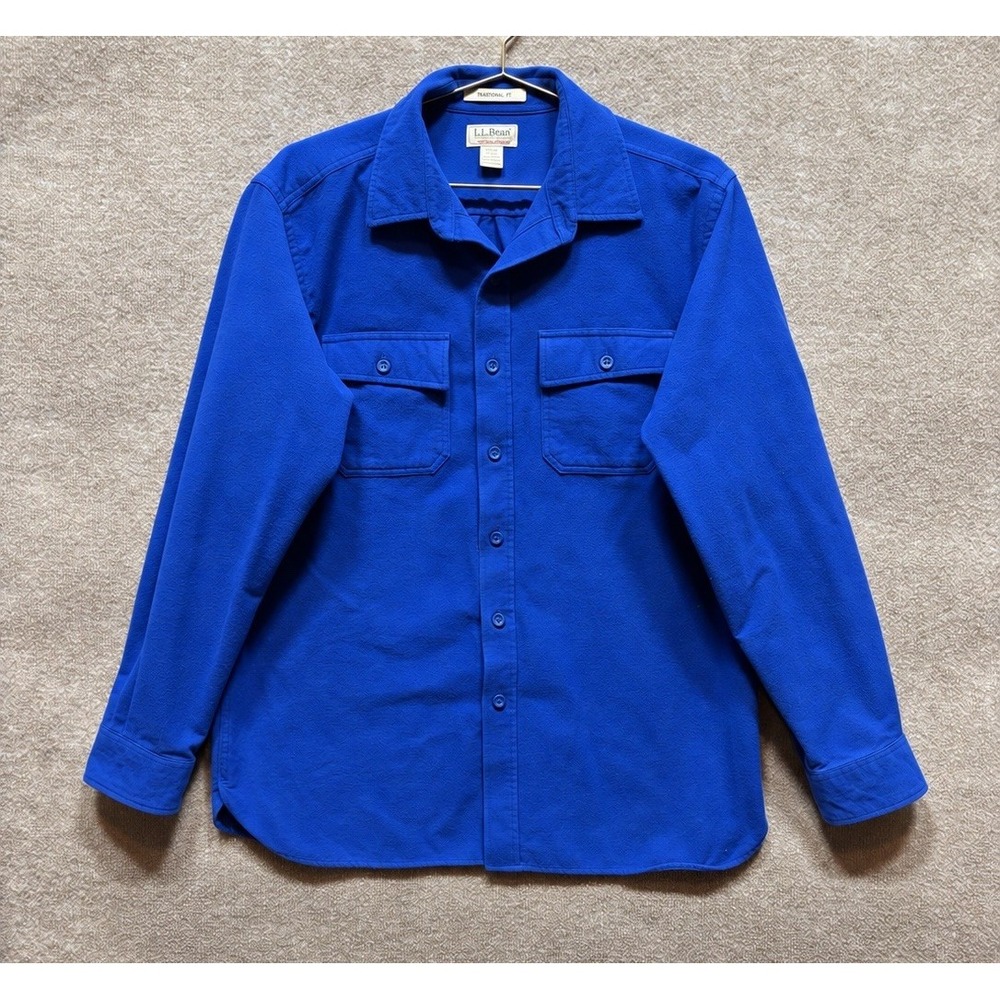 LL Bean Chamois Cloth Flannel Shirt Men Large Ink Blue Traditional Fit Button Up